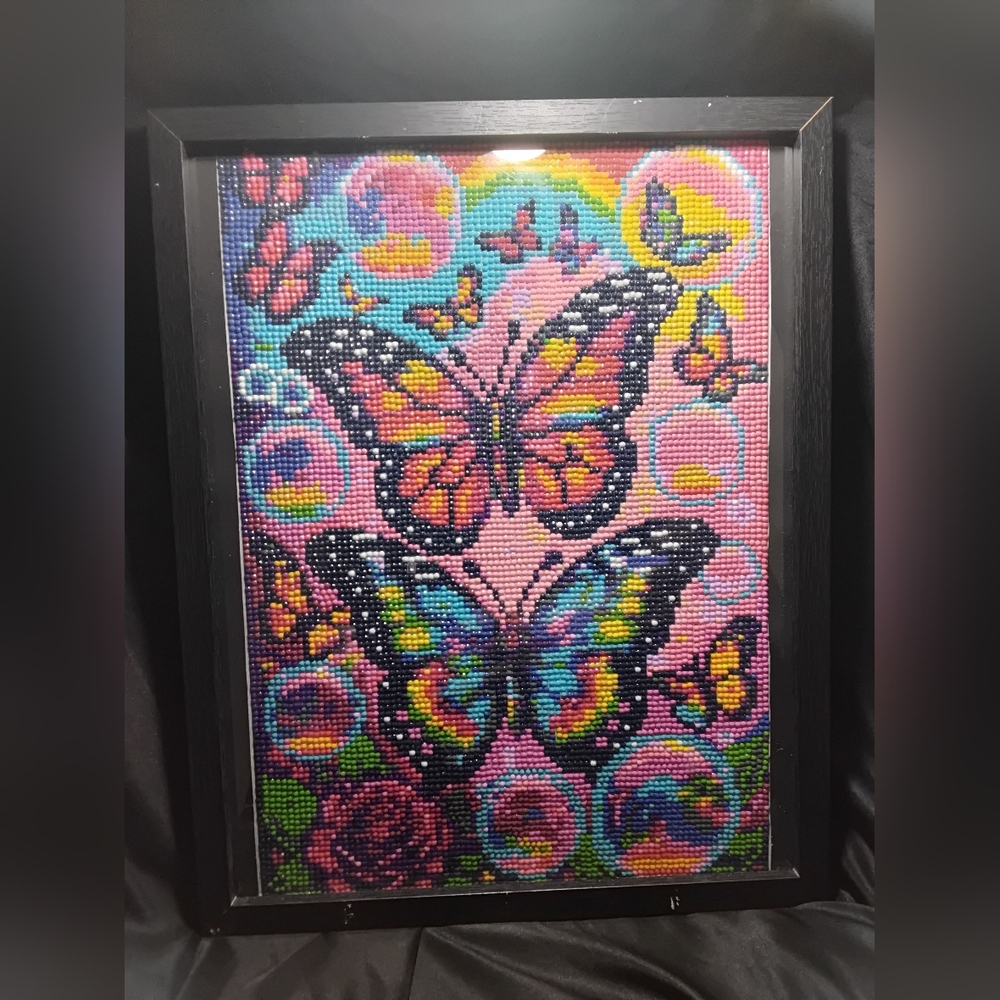 Vibrant Butterfly Mosaic Art in Black Frame